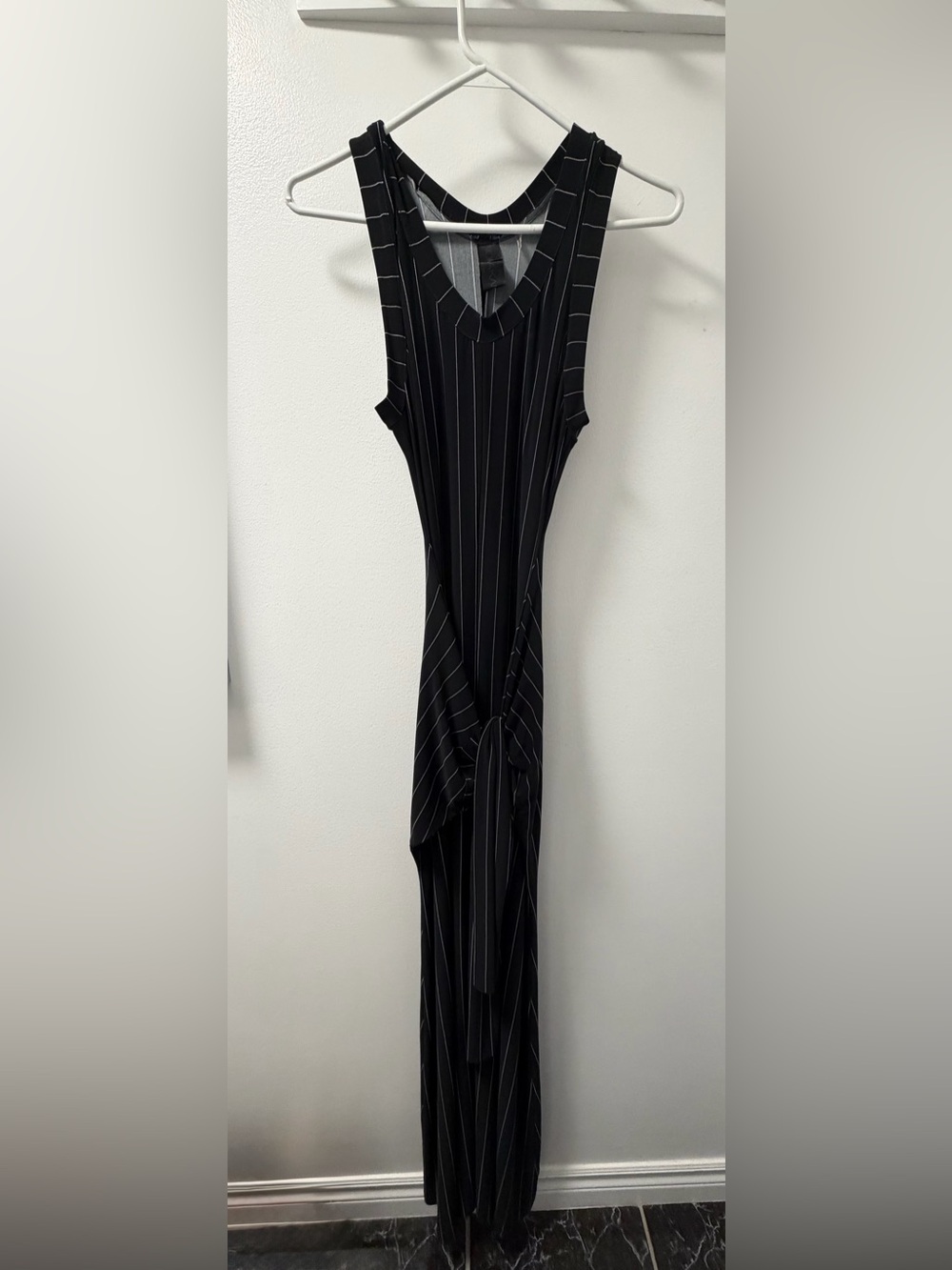 Norma Kamali Black Pinstripe Tie Front Straight Leg Jumpsuit XS